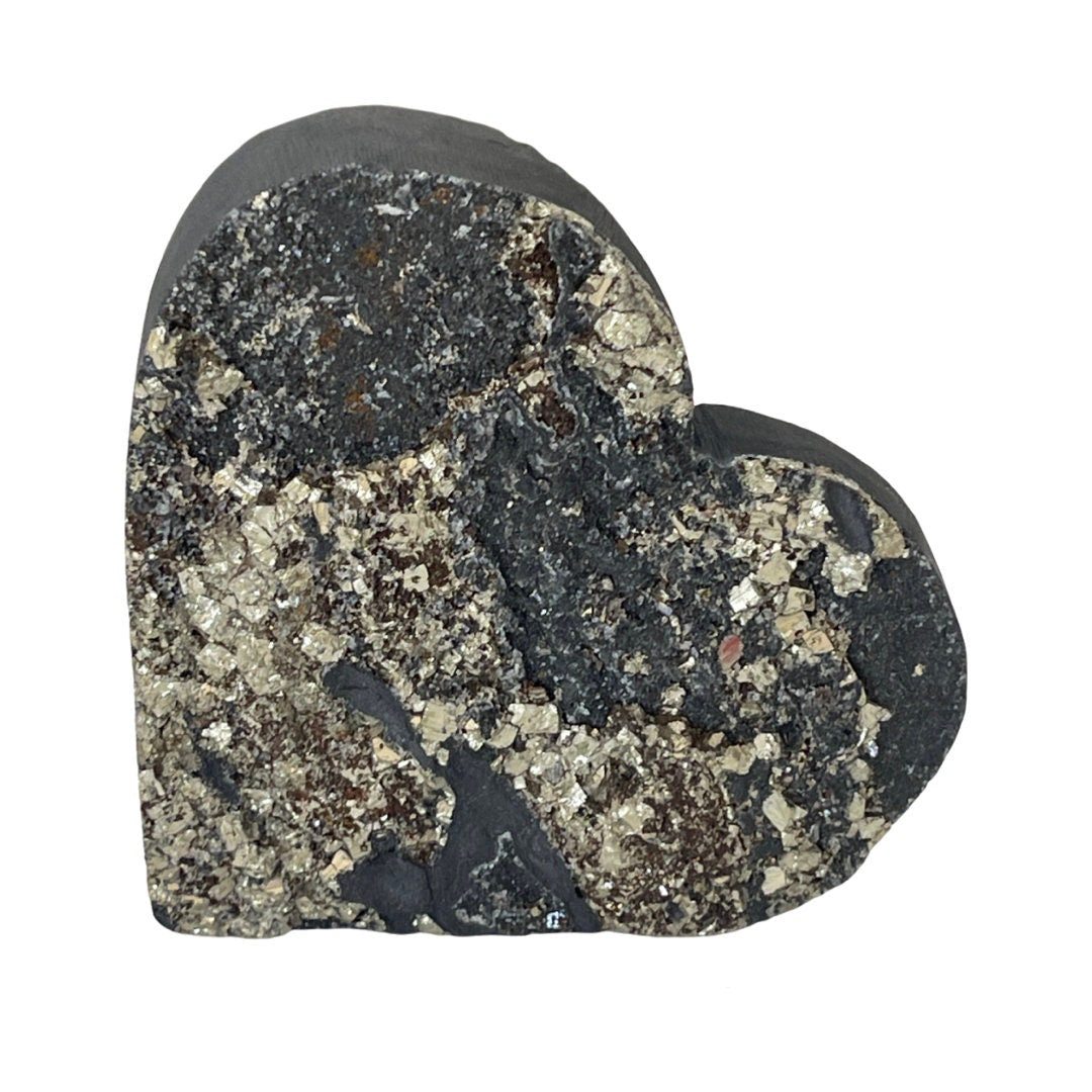 Natural Shungite with Pyrite Heart, Self Standing Pyrite heart, EMF Protection, Shungite Heart, Abundance Stone, Home Decor