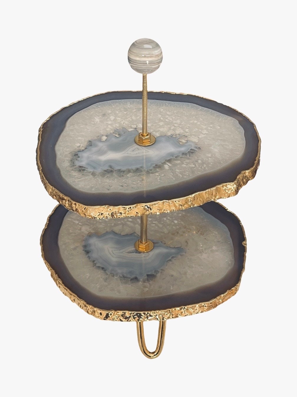 Two Tier Agate Serving Tray, Gold Electroform Agate Desert Tray, Unique Home Decor, Elegant Wedding Gifts, Beautiful Housewarming Gift