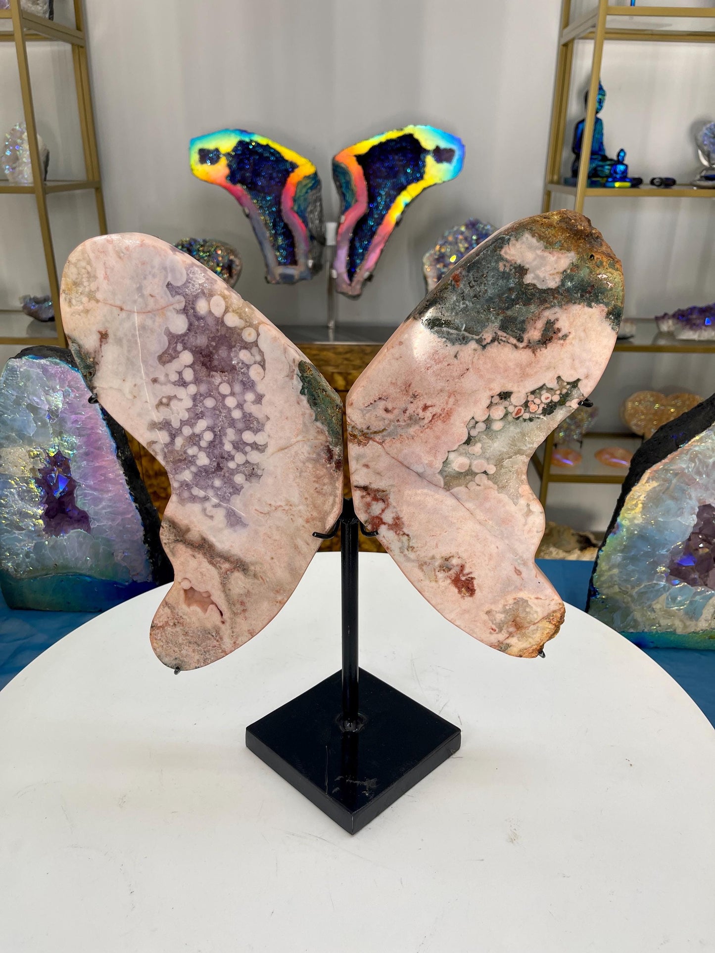 Large Pink Amethyst Butterfly Carving, Crystal Butterfly, Home Decor, Pink Amethyst Carvings, Statement Crystals on Stands