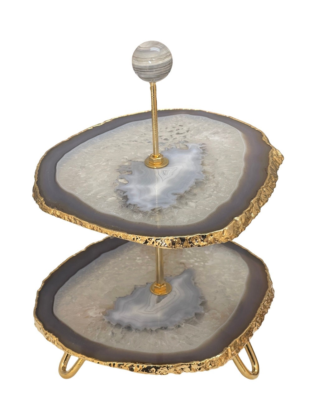 Two Tier Agate Serving Tray, Gold Electroform Agate Desert Tray, Unique Home Decor, Elegant Wedding Gifts, Beautiful Housewarming Gift