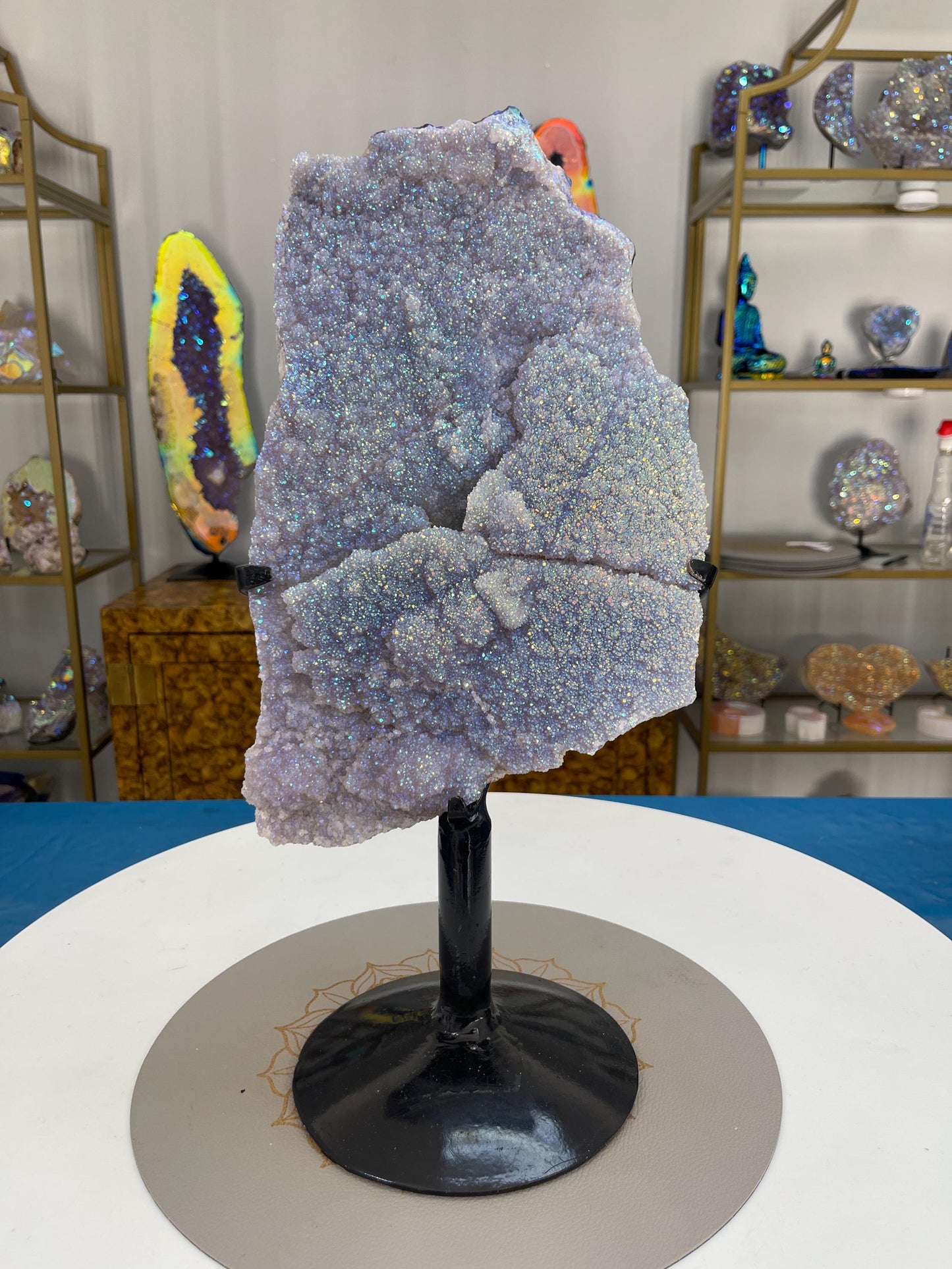 XL Angel Aura Druzy Amethyst on Stand, Crystal Statement Piece,Luxury Decor, Aura Crystals, Aura Amethyst Statement Piece, Home Decor