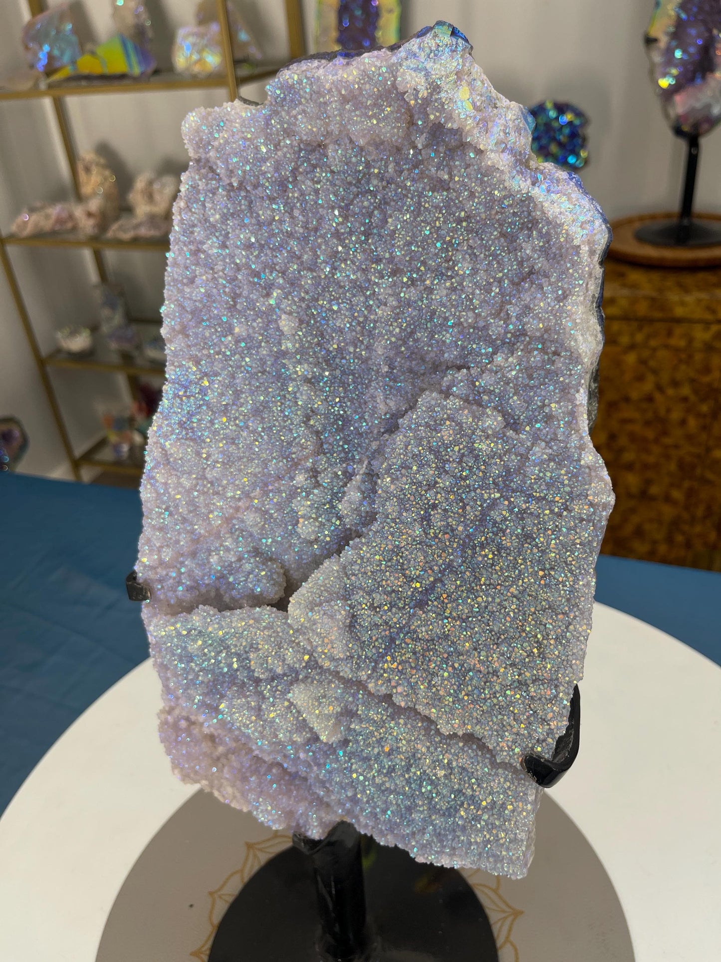 XL Angel Aura Druzy Amethyst on Stand, Crystal Statement Piece,Luxury Decor, Aura Crystals, Aura Amethyst Statement Piece, Home Decor