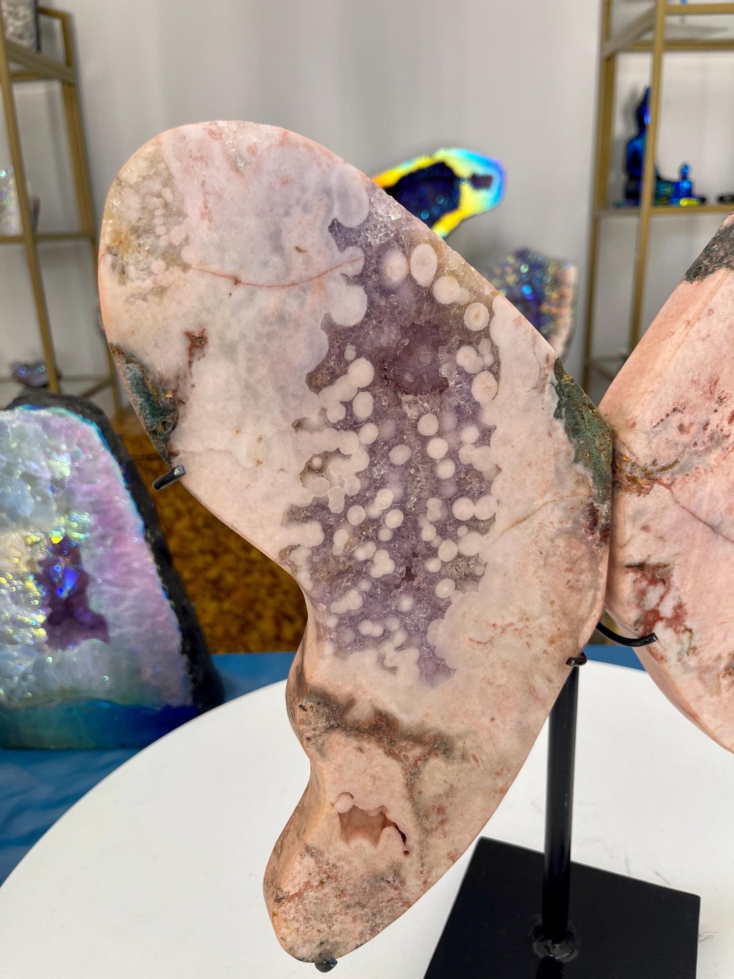Large Pink Amethyst Butterfly Carving, Crystal Butterfly, Home Decor, Pink Amethyst Carvings, Statement Crystals on Stands