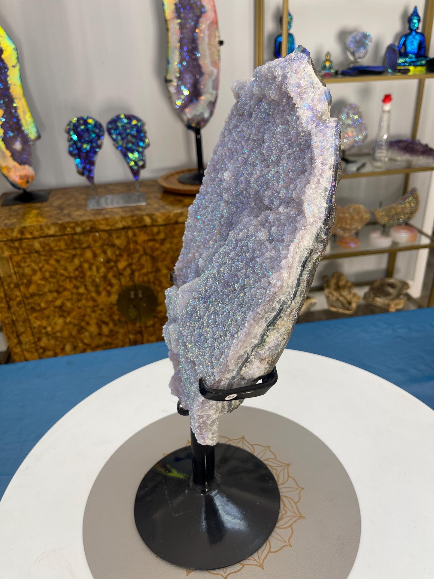 XL Angel Aura Druzy Amethyst on Stand, Crystal Statement Piece,Luxury Decor, Aura Crystals, Aura Amethyst Statement Piece, Home Decor
