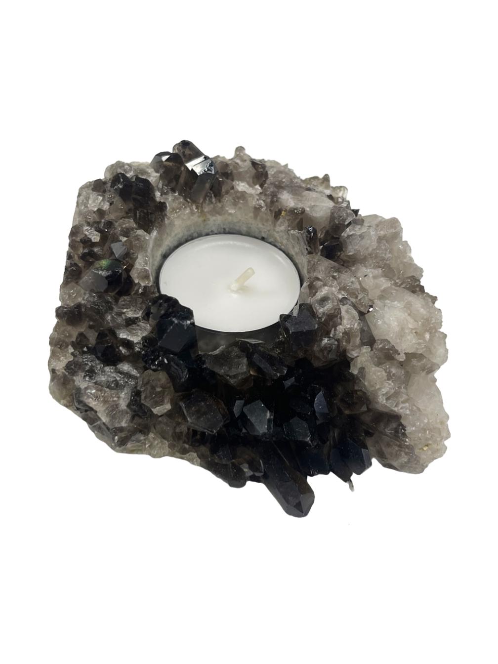 Smoky Quartz Candleholder,Home Decor, Raw Smoky Quartz Cluster, Crystal Candleholder,Home Accessories, Gifts for him