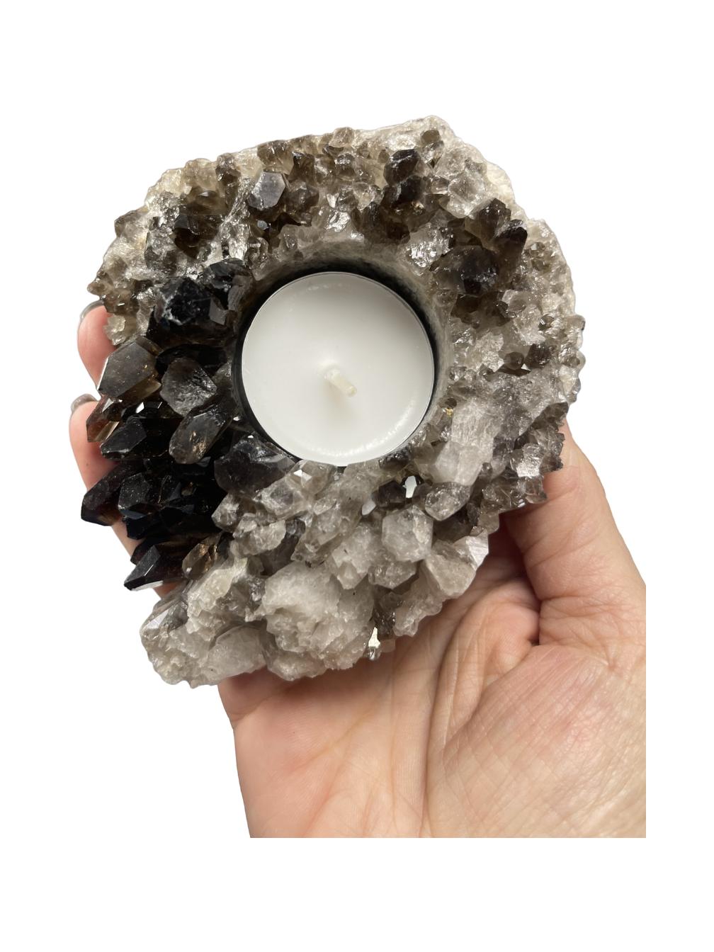 Smoky Quartz Candleholder,Home Decor, Raw Smoky Quartz Cluster, Crystal Candleholder,Home Accessories, Gifts for him