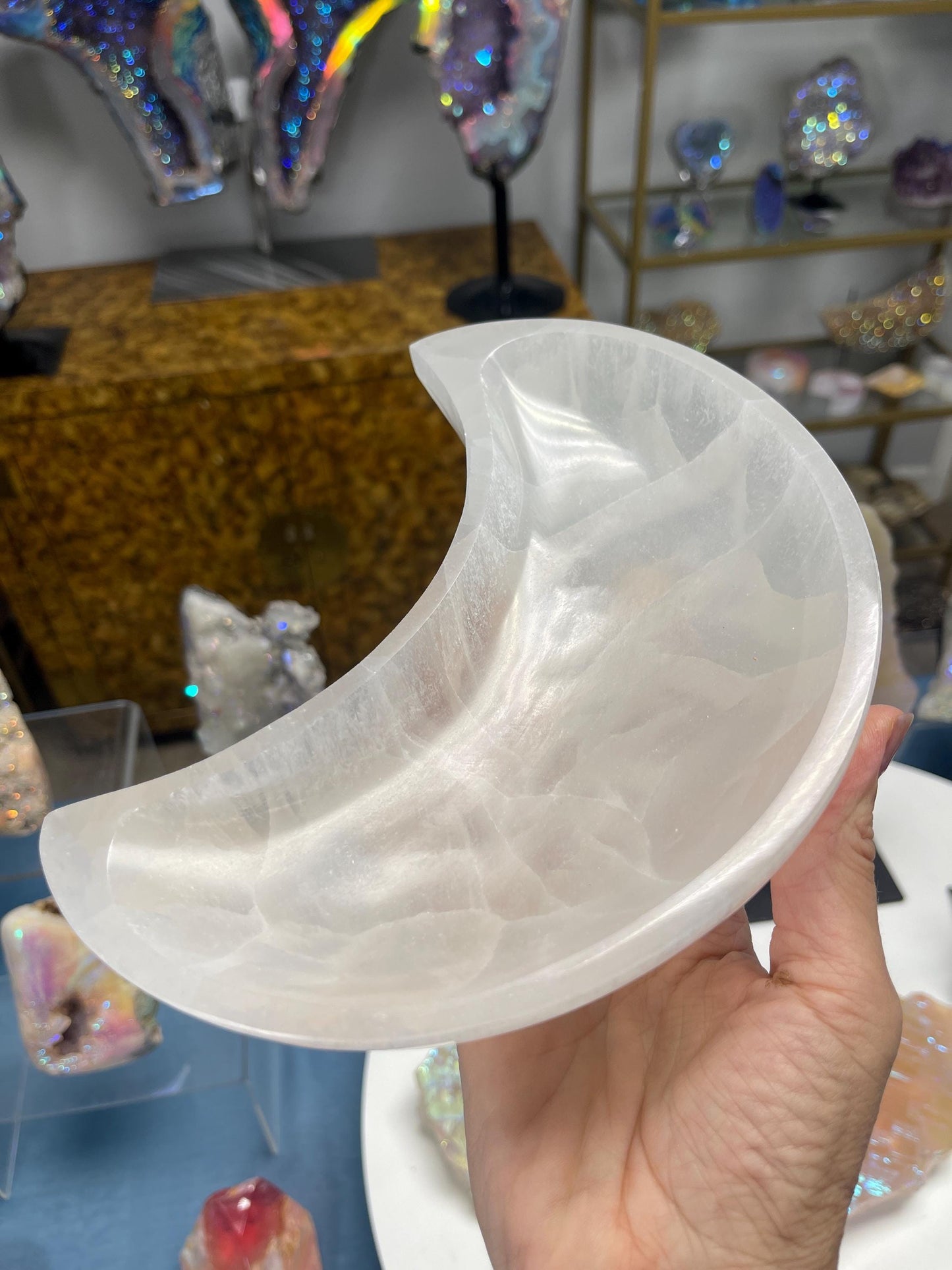 Large Selenite Moon Dish, Selenite Moon Bowl Selenite Charging Dish, Selenite, Home Decor, Metaphysical Tools, Crystals for Energy Clearing