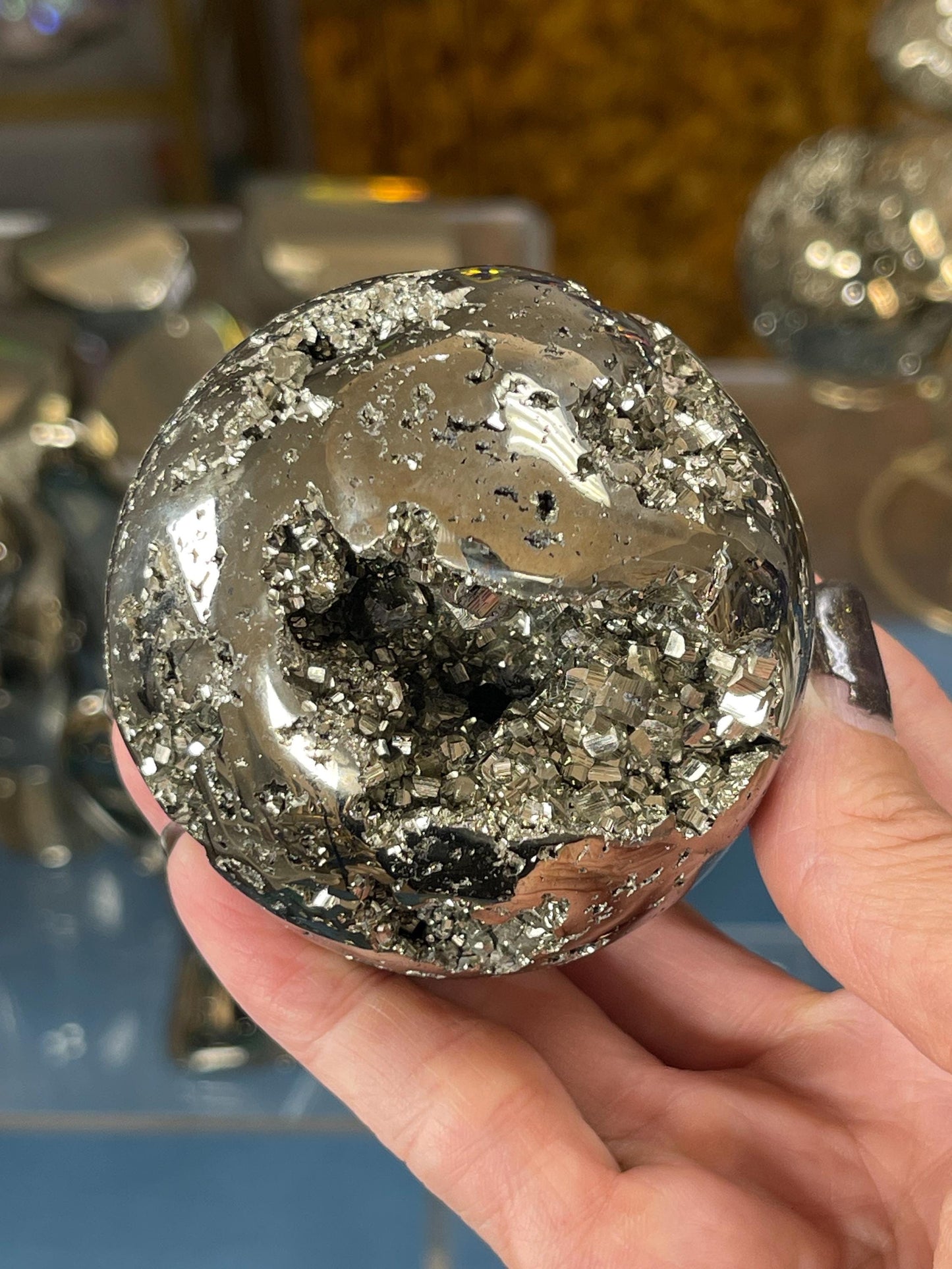 Pyrite Sphere – Wealth, Protection & Manifestation Crystal Ball for Energy Work, Home Decor, or Office Desk, Crystal Spheres for Abundance