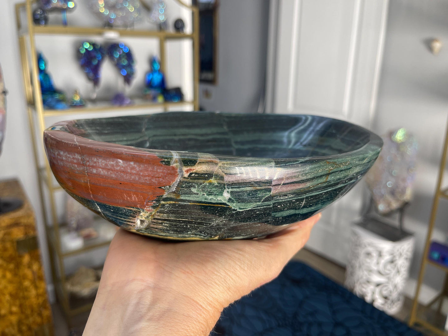 Ocean Jasper Bowl, Home Decor, Ocean Jasper Dish, Crystal Bowl, Crystals for emotional healing,Trinket Dish, Home Accessories,
