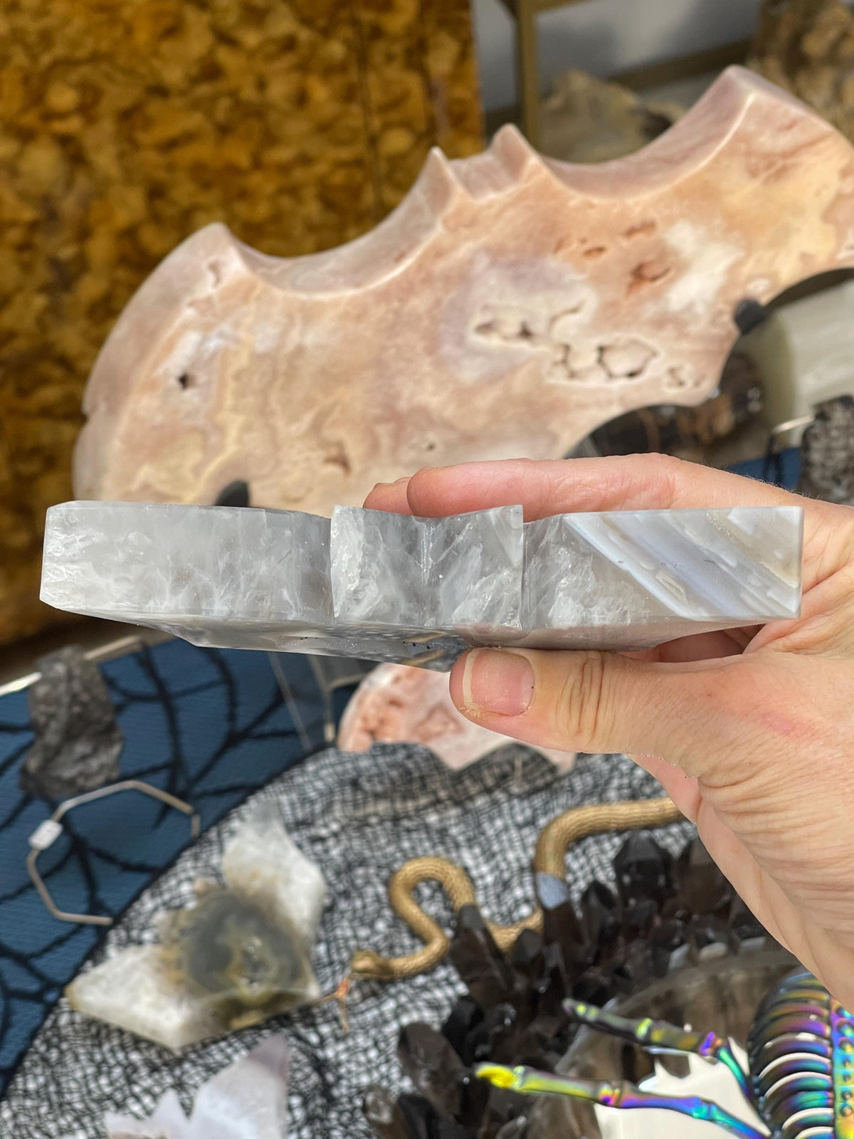 Druzy Agate Bat Carving: Witchy Halloween Crystal Decor