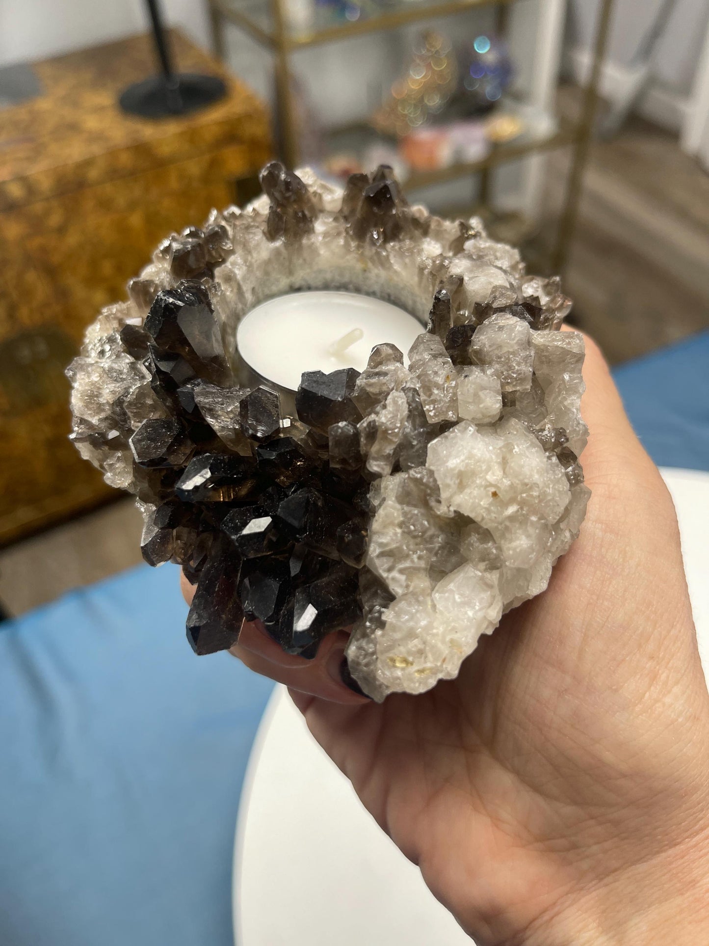 Smoky Quartz Candleholder,Home Decor, Raw Smoky Quartz Cluster, Crystal Candleholder,Home Accessories, Gifts for him