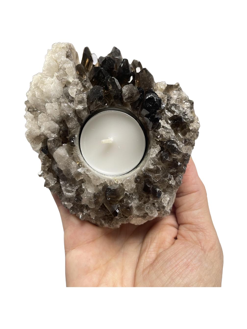 Smoky Quartz Candleholder,Home Decor, Raw Smoky Quartz Cluster, Crystal Candleholder,Home Accessories, Gifts for him