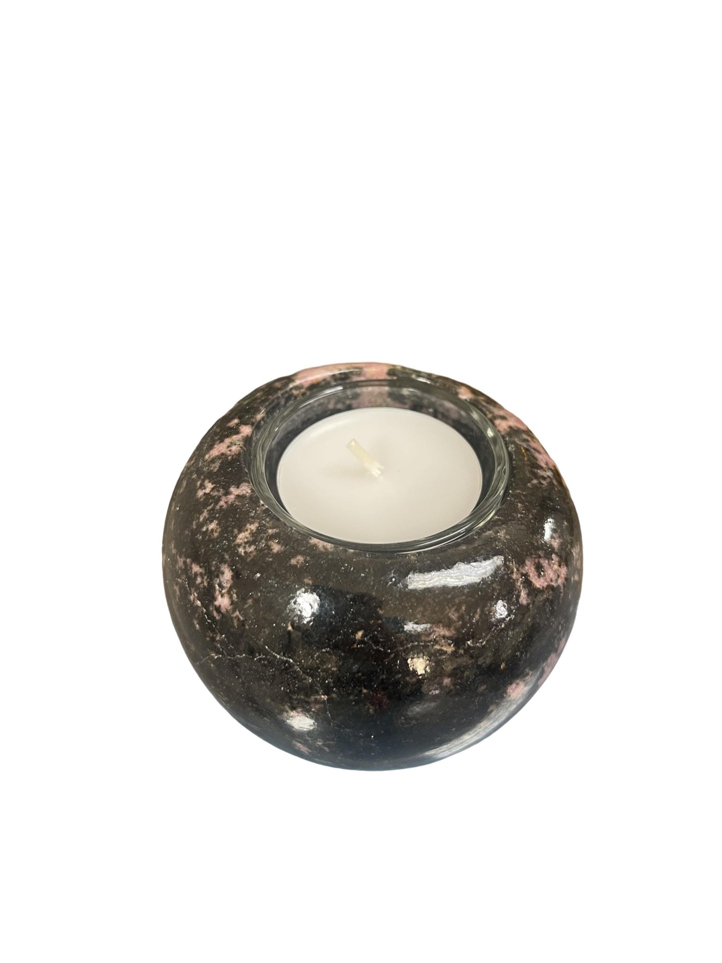 Polished Rhodonite Candle Holder, Rhodonite Tea Light Holder, Healing Crystal Candleholder Gifts for Crystal Lovers, Unique Holiday Gifts