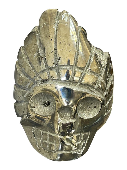 Pyrite Indian Head Skull Carving with Galena, Crystals for Abundance, Protection, Grounding and Spiritual Wisdom, Pyrite Carving,