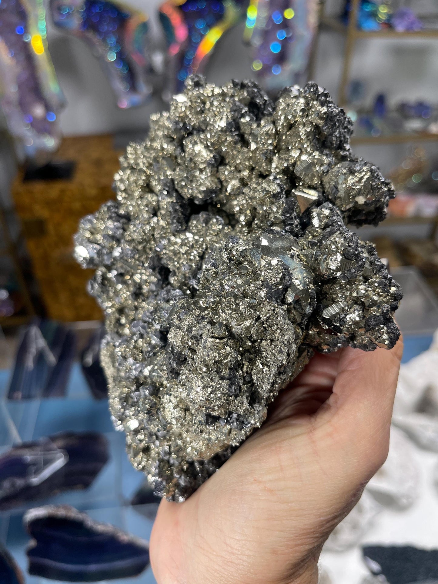 Large Pyrite Cluster with Galena, Crystals for Manifestation, Abundance, Protection,