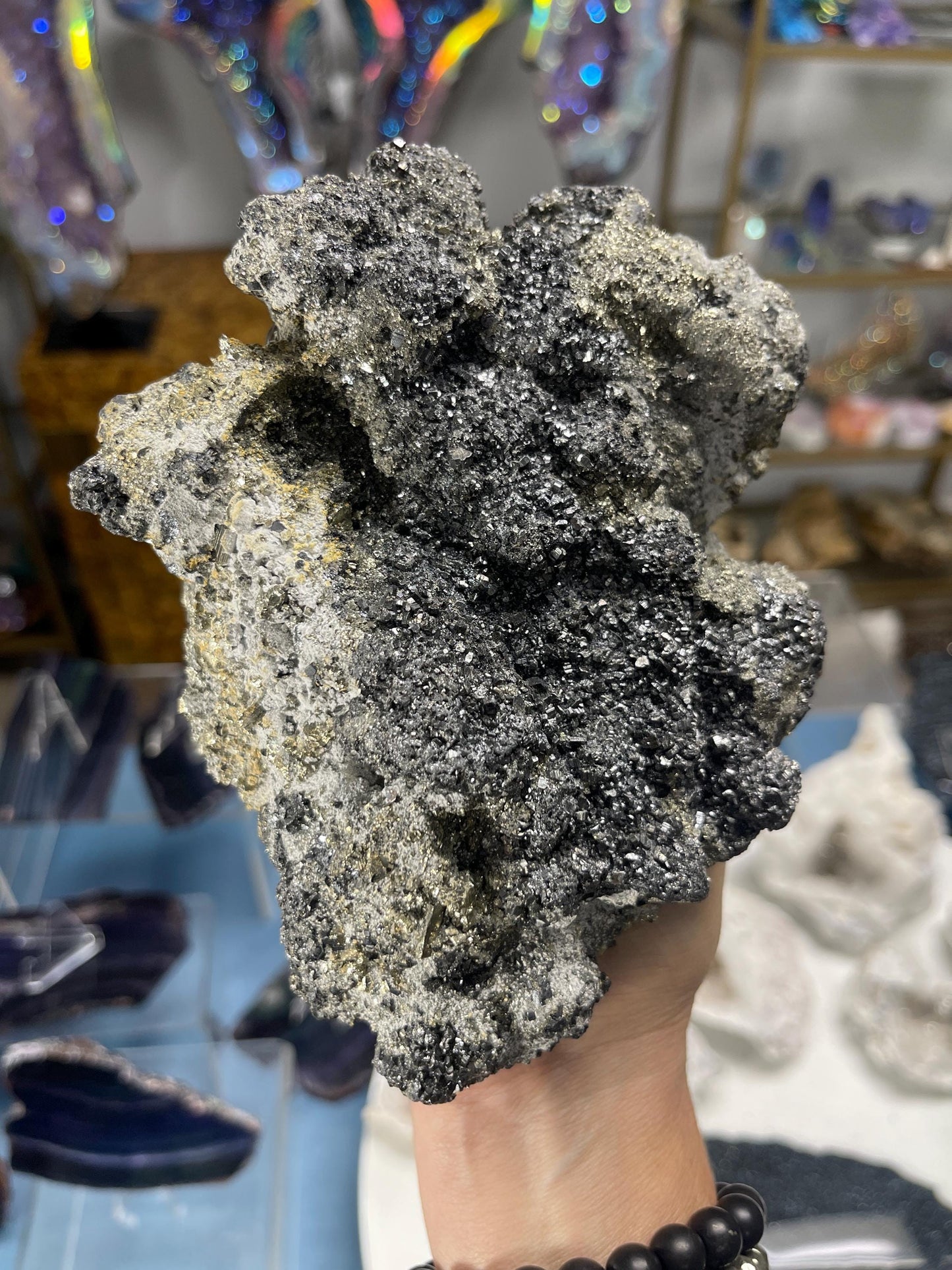 Large Pyrite Cluster with Galena, Crystals for Manifestation, Abundance, Protection,