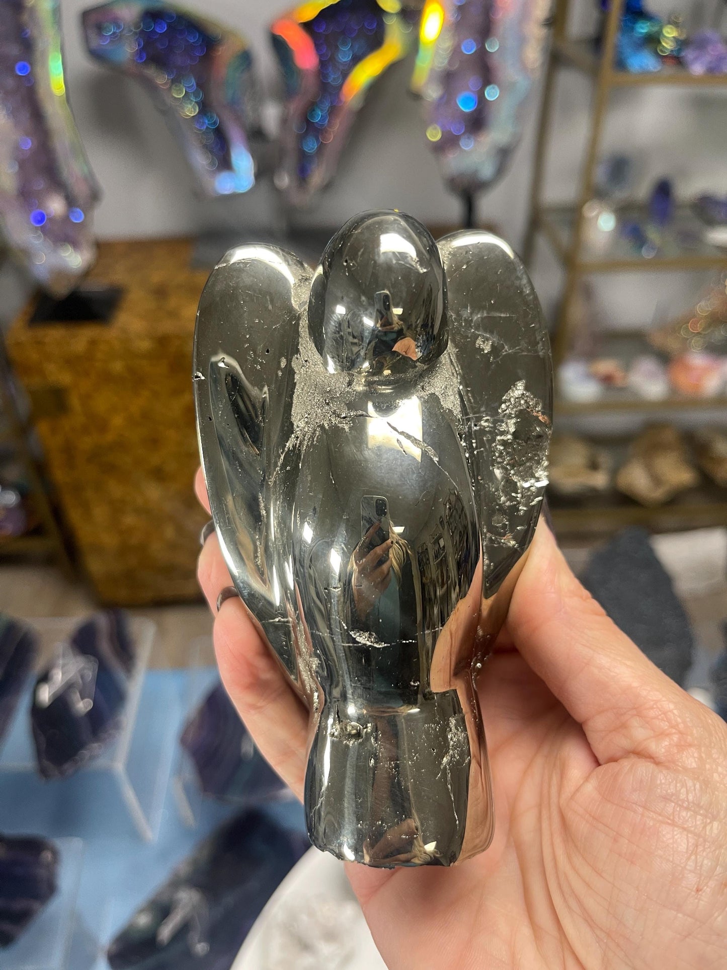 Pyrite Angel – Wealth, Protection, Spiritual Guidance Crystal for Manifestation, Home Decor or Gift, Pyrite Carvings, Crystal Angels, Altar