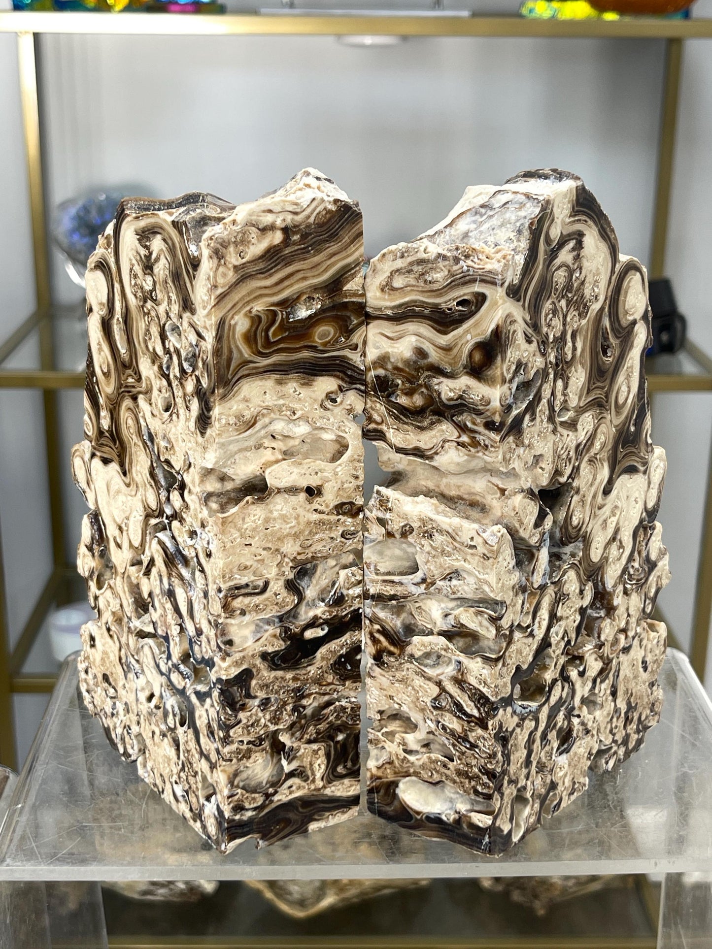 Chocolate Calcite Bookends,Home Decor, Housewarming Gift, Unique Bookends, Neutral Decor, Library Decor, Gifts for Him, Unique Holiday Gifts