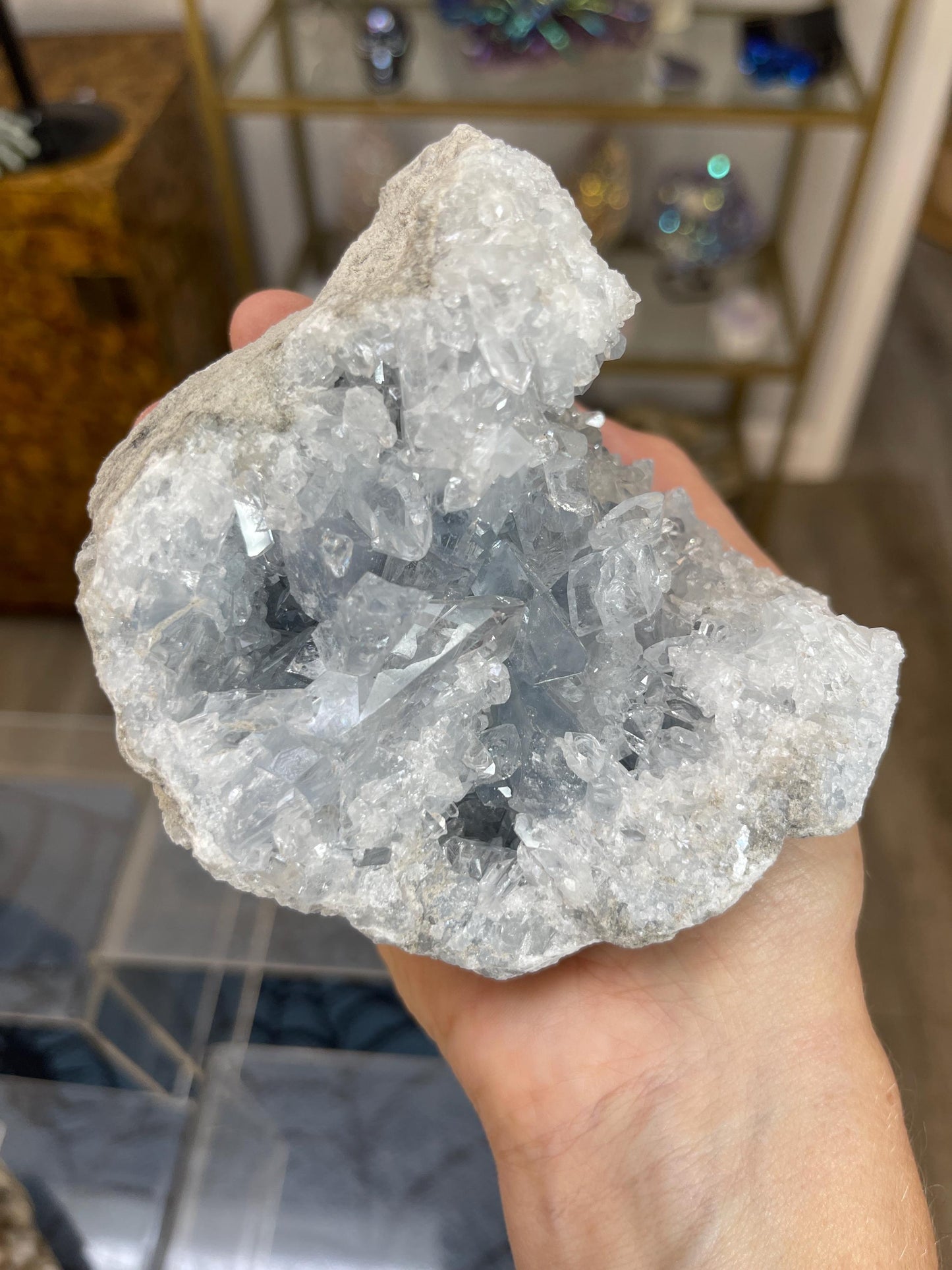 Celestite Geode, Celestine Crystal, Celestite Cluster, Home Decor, Angels, Feng Shui, Altar Decor, Meditation Crystals for Calm, Sleep