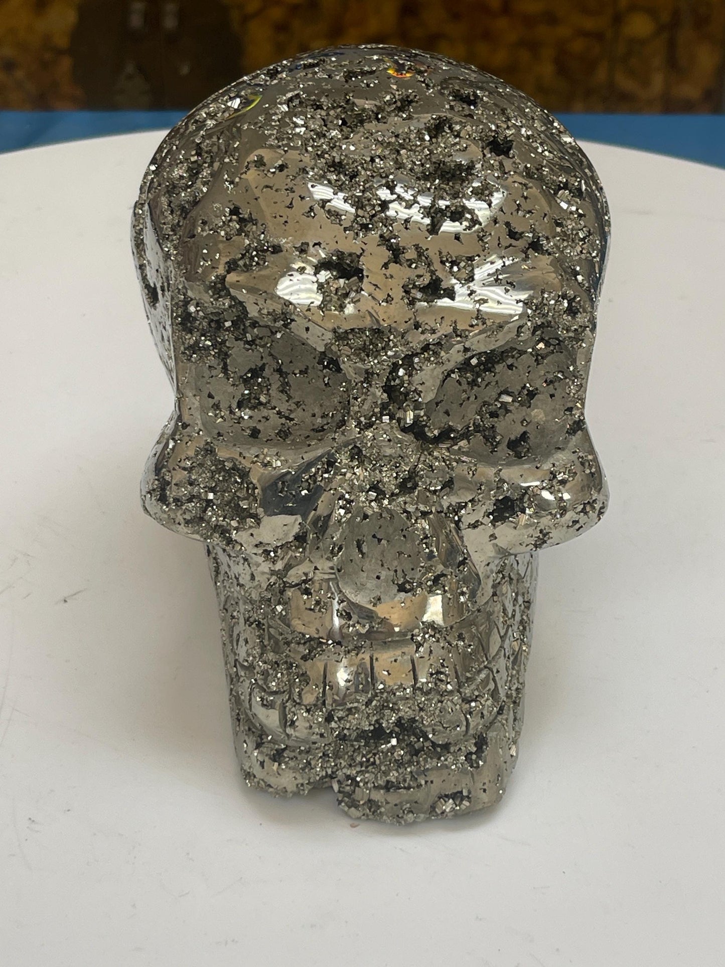 13 lb Extra Large Pyrite Skull, Pyrite Statement Piece, Pyrite Carvings, Large Crystal Skulls, Gemstone Skulls, Statement Gifts for him
