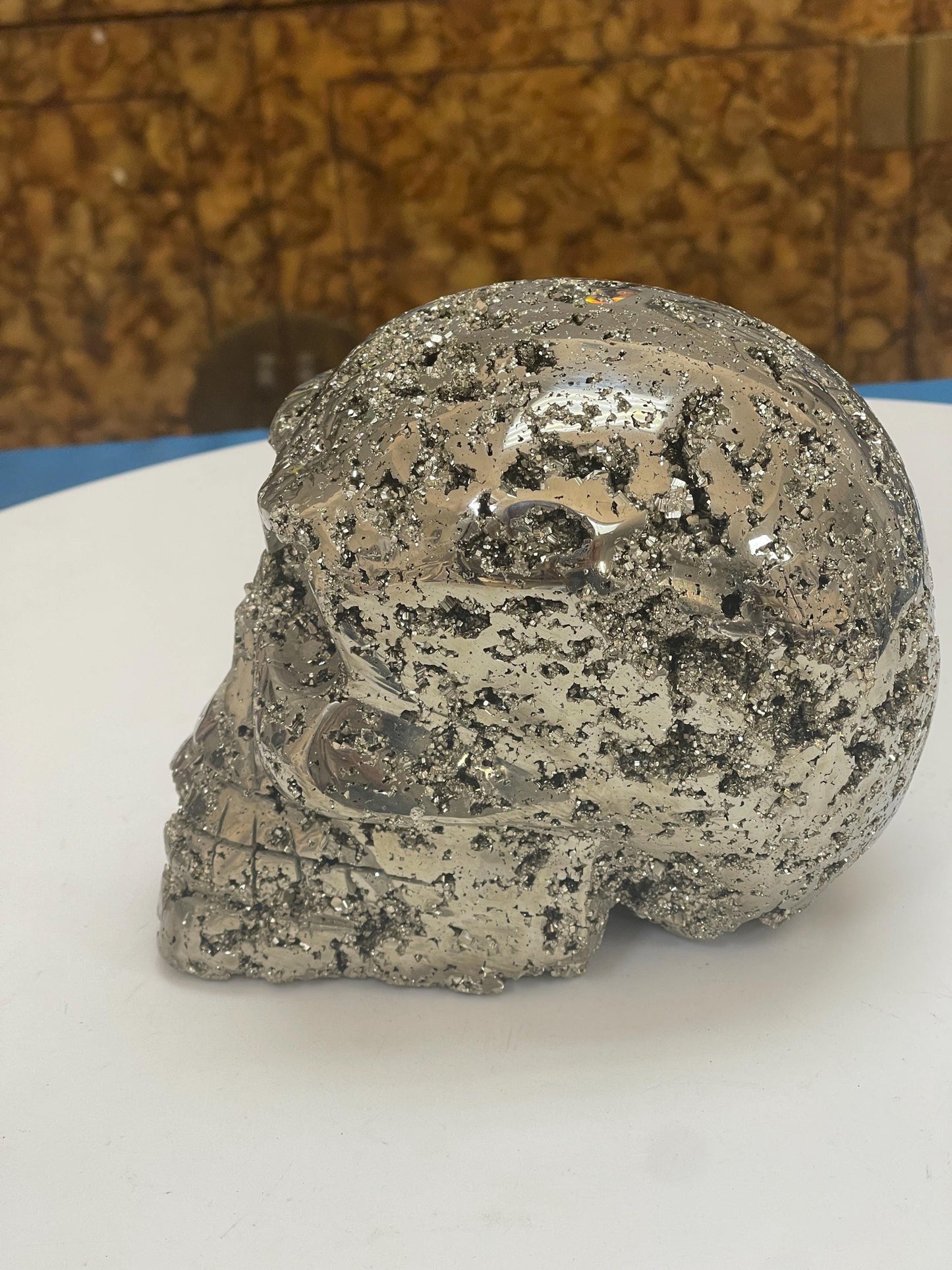 13 lb Extra Large Pyrite Skull, Pyrite Statement Piece, Pyrite Carvings, Large Crystal Skulls, Gemstone Skulls, Statement Gifts for him