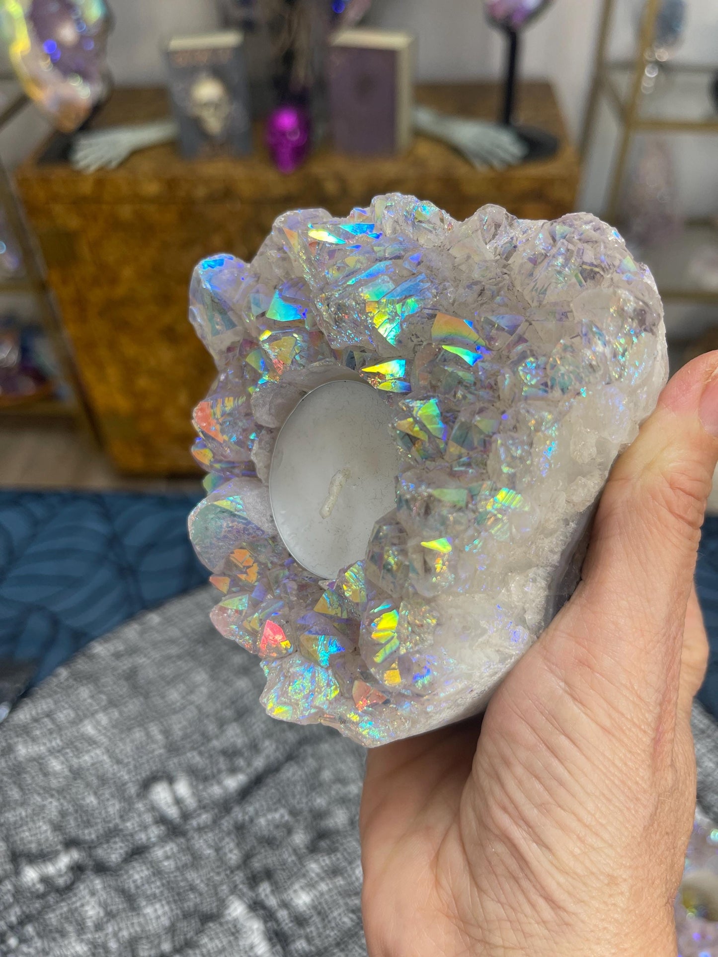 Angel Aura Candle Holder, Aura Amethyst Candle Holder, Rainbow Aura Crystals, Home Decor, Crystal Candleholders, Angel Aura Quartz