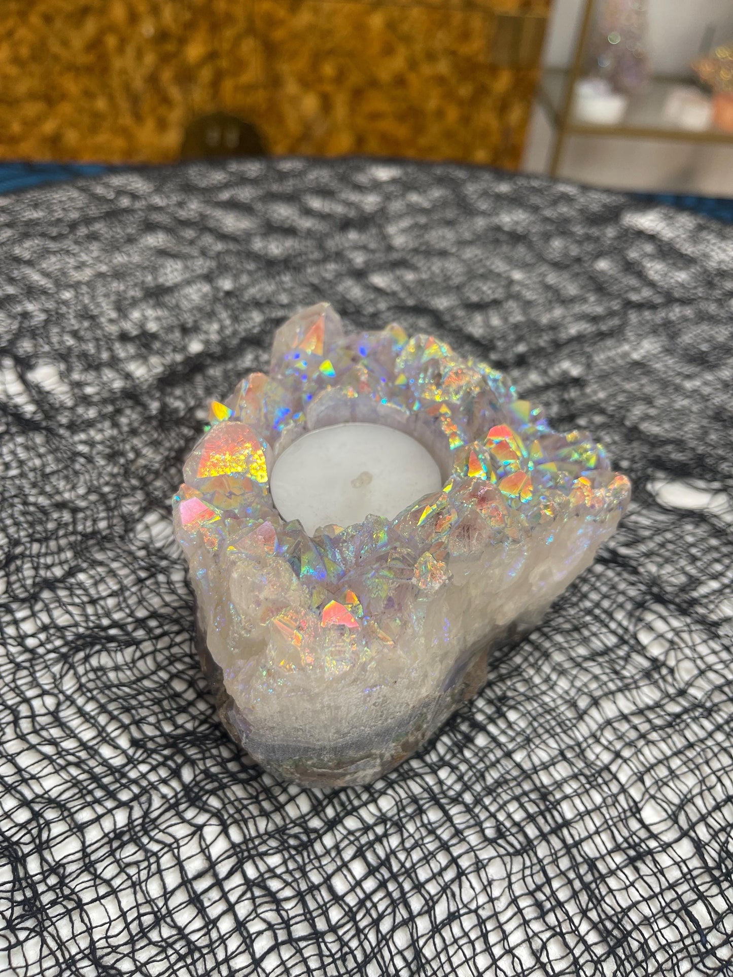 Angel Aura Candle Holder, Aura Amethyst Candle Holder, Rainbow Aura Crystals, Home Decor, Crystal Candleholders, Angel Aura Quartz