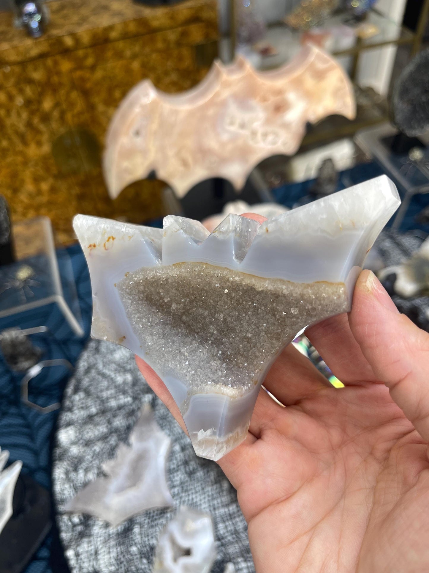 Natural Druzy Agate Bat Carvings, Bat Carvings, Crystal Bats, Druzy Crystals Halloween Crystals, Spooky Season