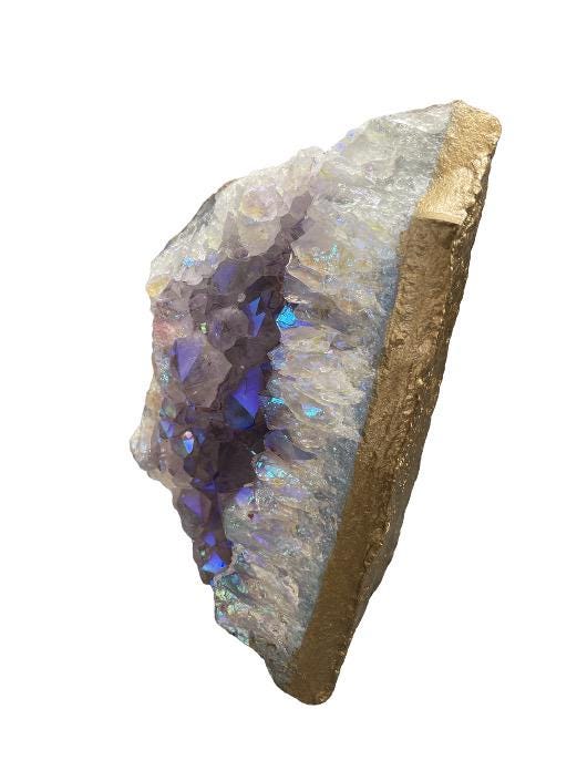 Angel Aura Amethyst with Gold Cut base, Amethyst Statement Piece, Aura Crystals, Angel Aura Quartz, Home Decor, Luxury Crystal Decor