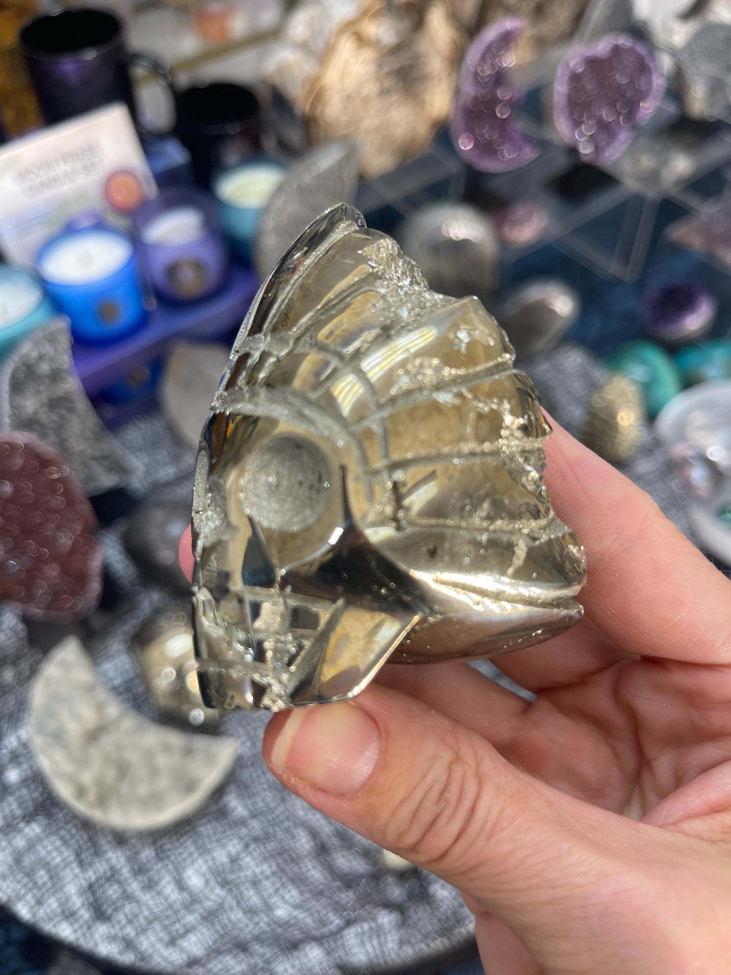 Pyrite Indian Head Skull Carving with Galena, Crystals for Abundance, Protection, Grounding and Spiritual Wisdom, Pyrite Carving,