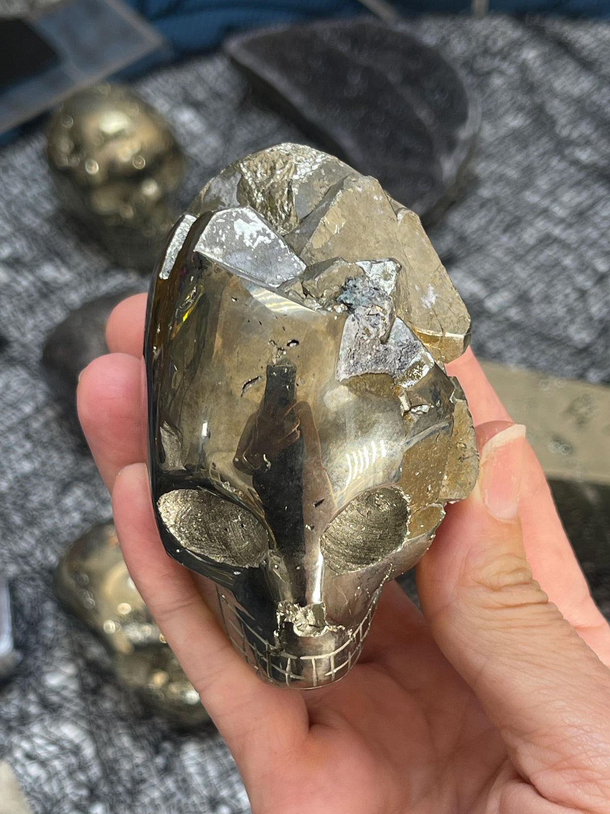 Pyrite Crystal Skull Carving: Abundance, Protection, Grounding (3" x 2.5")