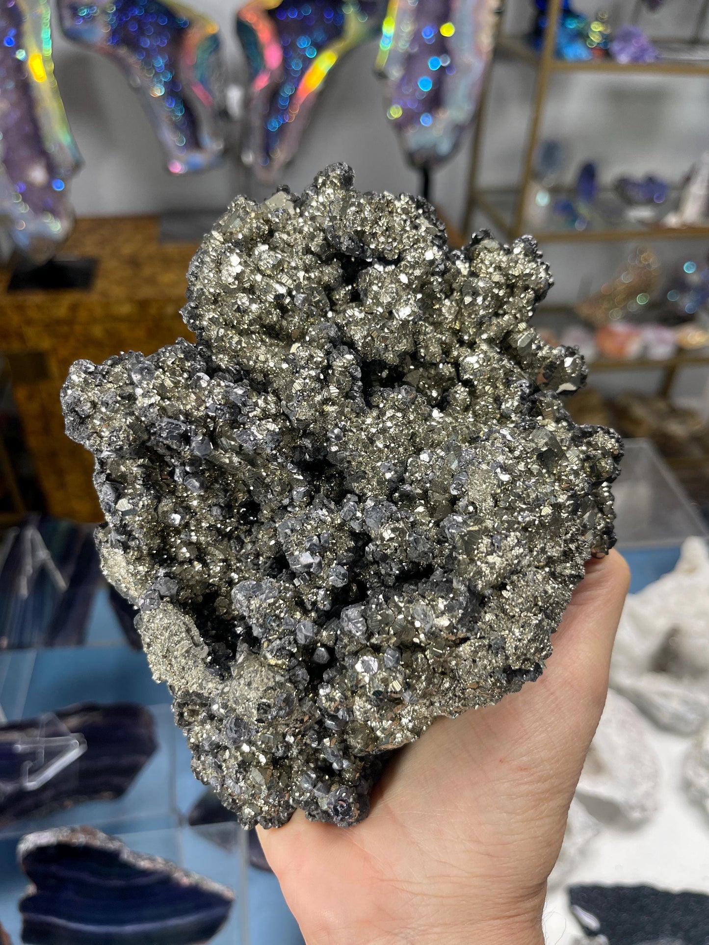 Large Pyrite Cluster with Galena, Crystals for Manifestation, Abundance, Protection,