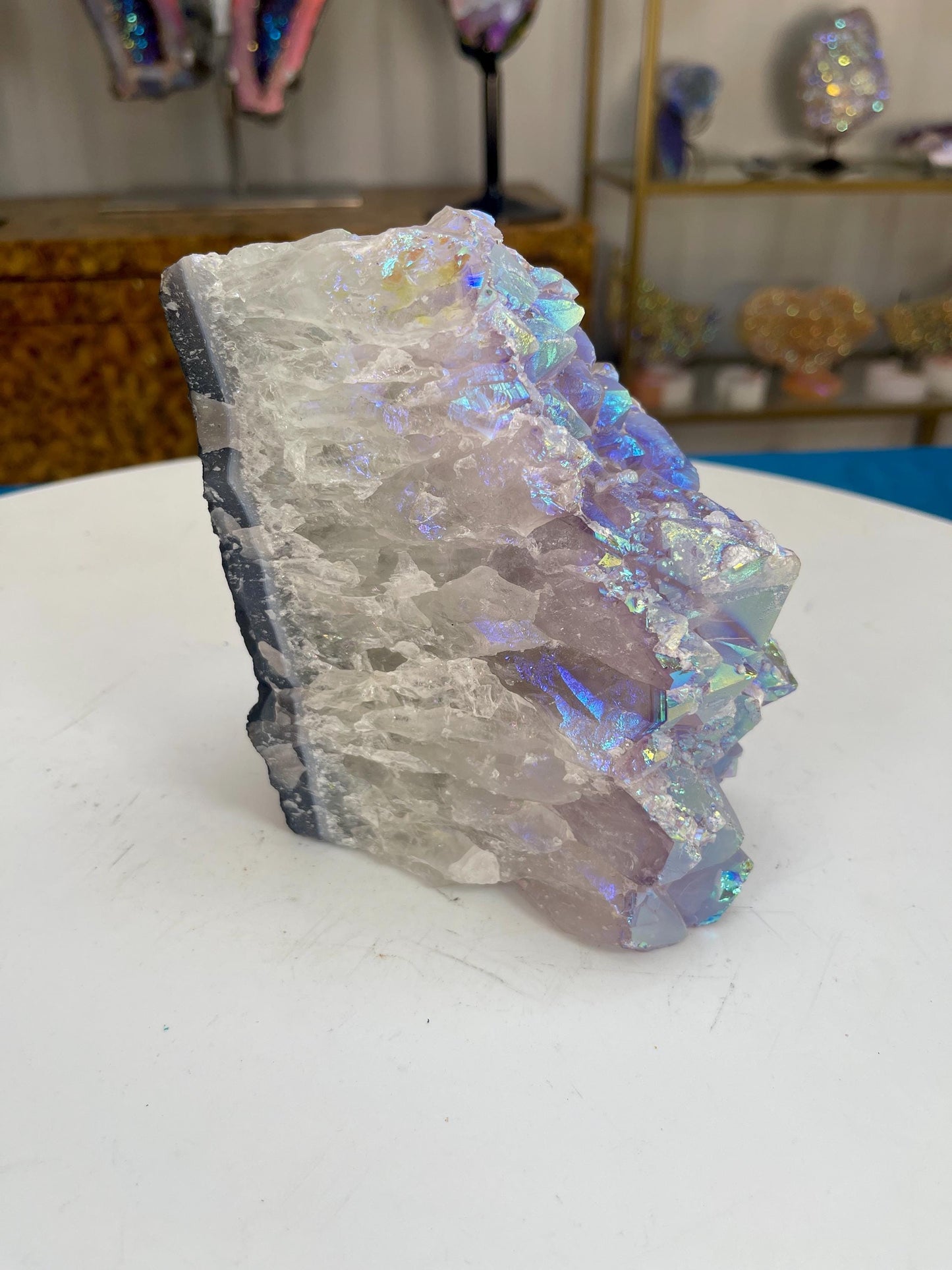 Angel Aura Amethyst Cut base, Druzy Amethyst, Amethyst with Calcite, Aura Crystals, Druzy Quartz, Home Decor, Statement piece