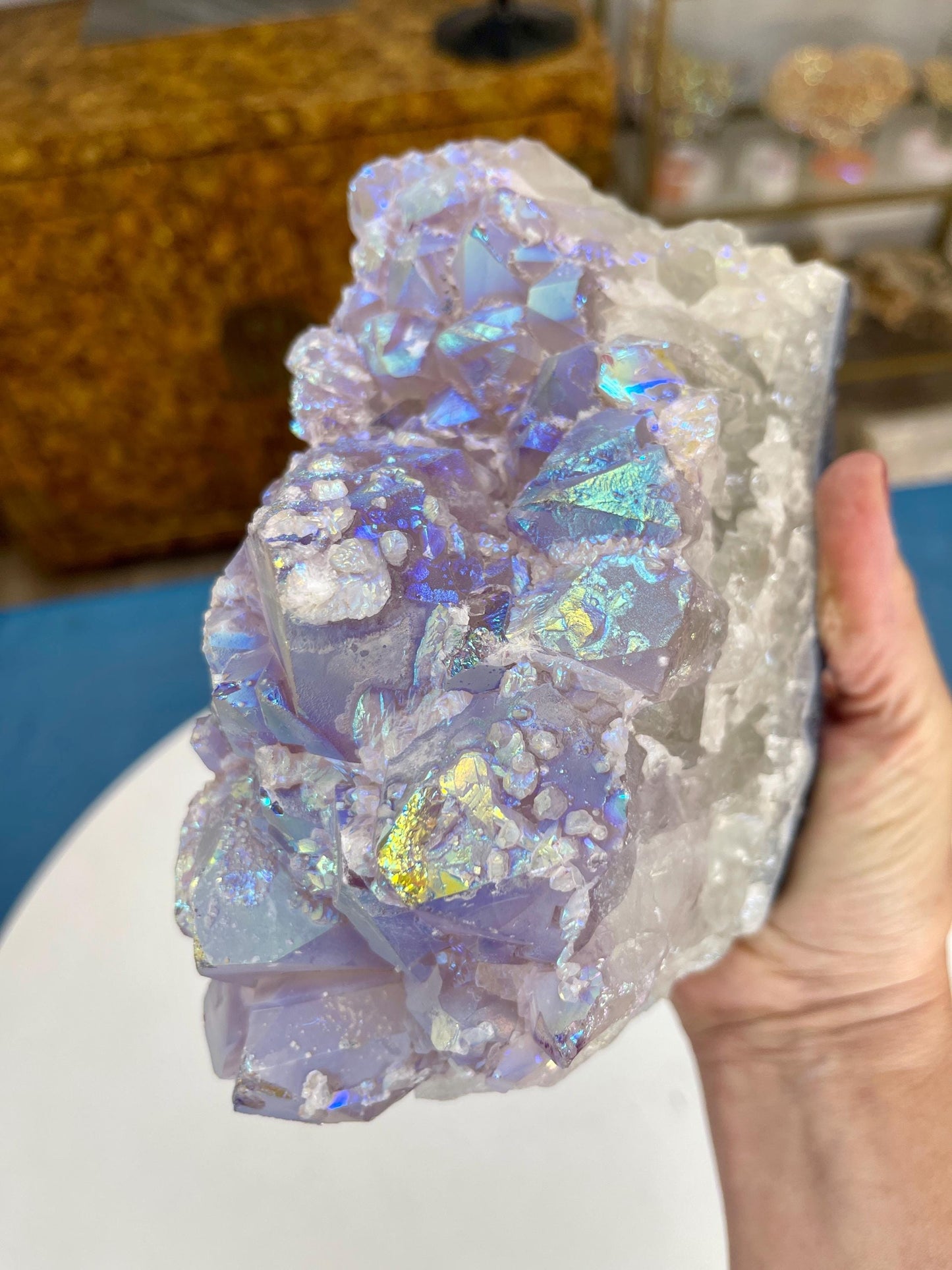 Angel Aura Amethyst Cut base, Druzy Amethyst, Amethyst with Calcite, Aura Crystals, Druzy Quartz, Home Decor, Statement piece