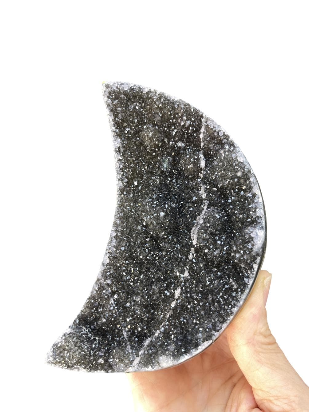 Black Galaxy Amethyst Moon, Black Druzy Moon, Crescent Moon, Halloween Crystals, Home Decor, Moon Crystals, Crystals for Moon Cermonies,