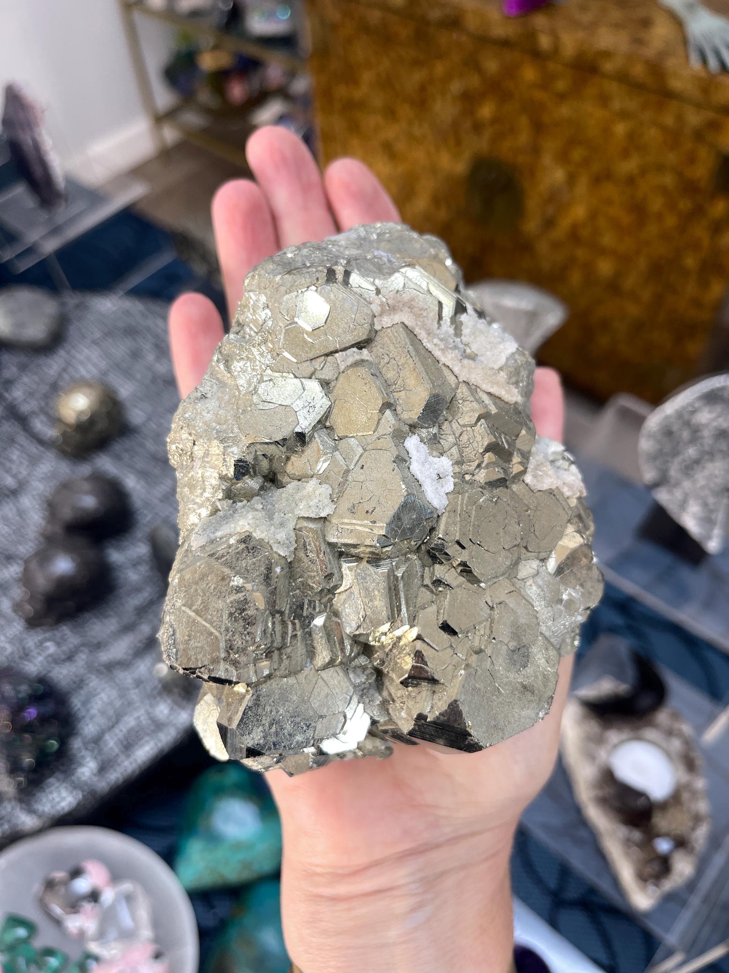 Pyrite Cluster with Quartz, Crystals for Manifestation, Abundance, Protection, Confidence, Pyrite Nugget, Wealth Stone, Grounding Protection