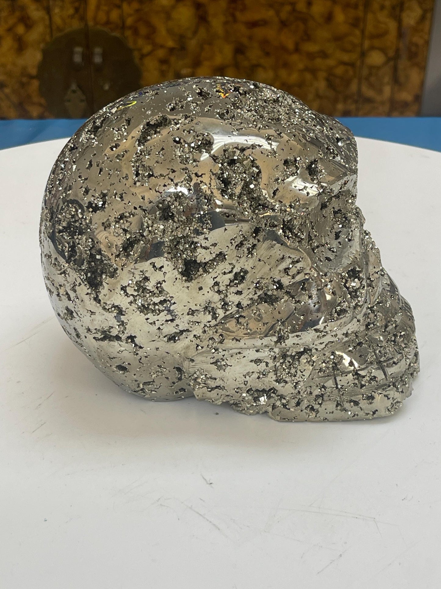 13 lb Extra Large Pyrite Skull, Pyrite Statement Piece, Pyrite Carvings, Large Crystal Skulls, Gemstone Skulls, Statement Gifts for him