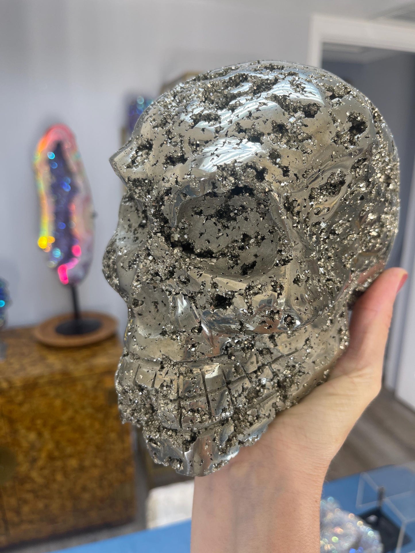 13 lb Extra Large Pyrite Skull, Pyrite Statement Piece, Pyrite Carvings, Large Crystal Skulls, Gemstone Skulls, Statement Gifts for him