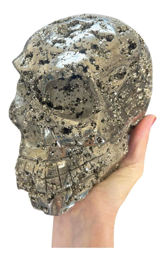 13 lb Extra Large Pyrite Skull, Pyrite Statement Piece, Pyrite Carvings, Large Crystal Skulls, Gemstone Skulls,  Statement Gifts for him