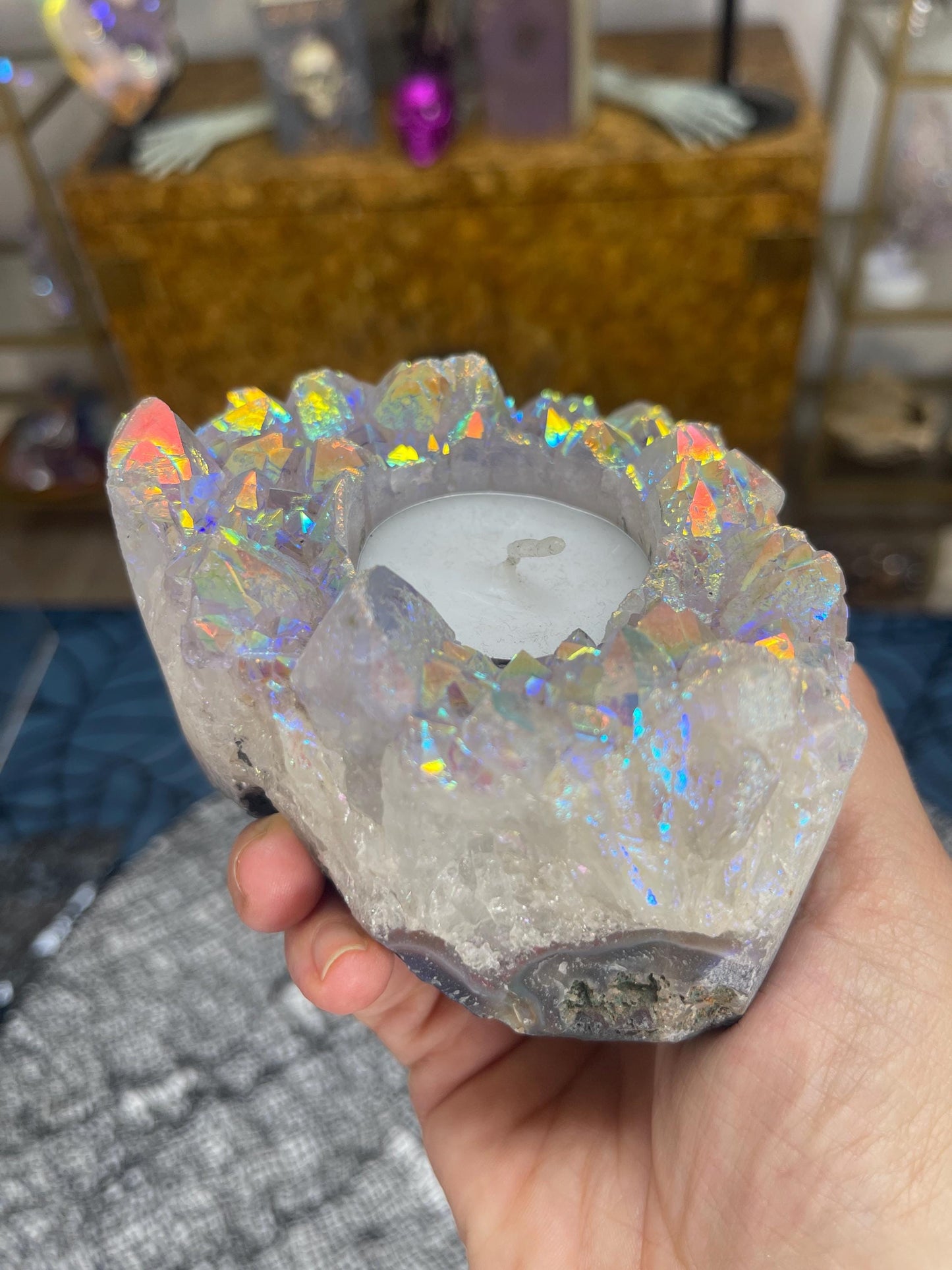 Angel Aura Candle Holder, Aura Amethyst Candle Holder, Rainbow Aura Crystals, Home Decor, Crystal Candleholders, Angel Aura Quartz