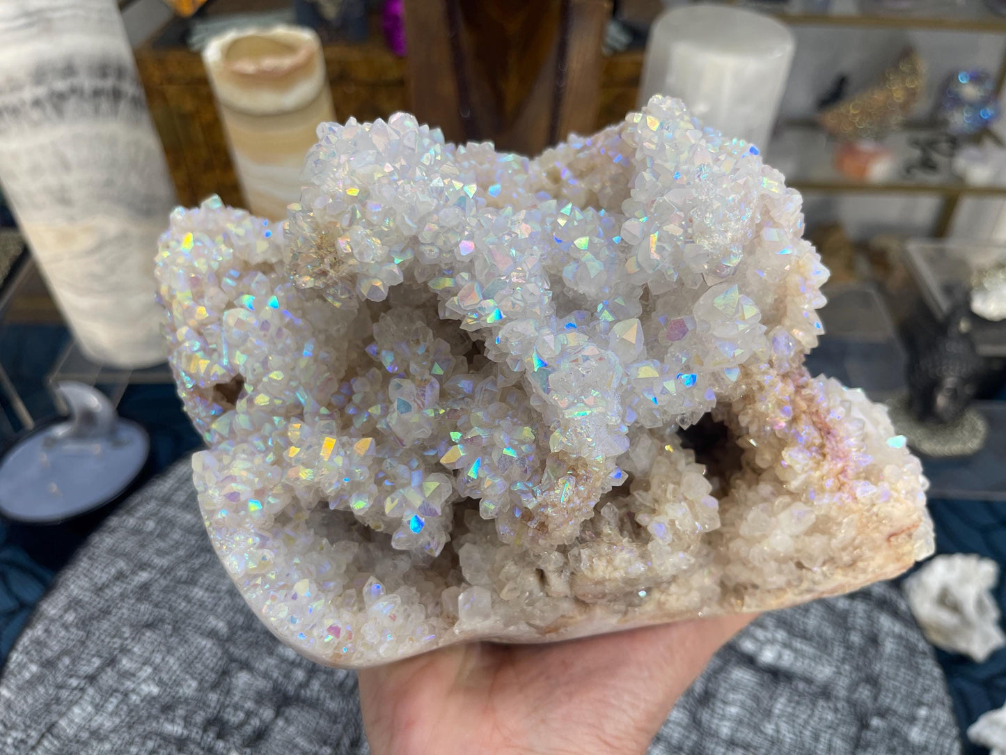 Large Angel Aura Pink Amethyst Statement Crystal | Heart Healing & High-Vibration Crystal Décor | Luxury Gemstone Decor