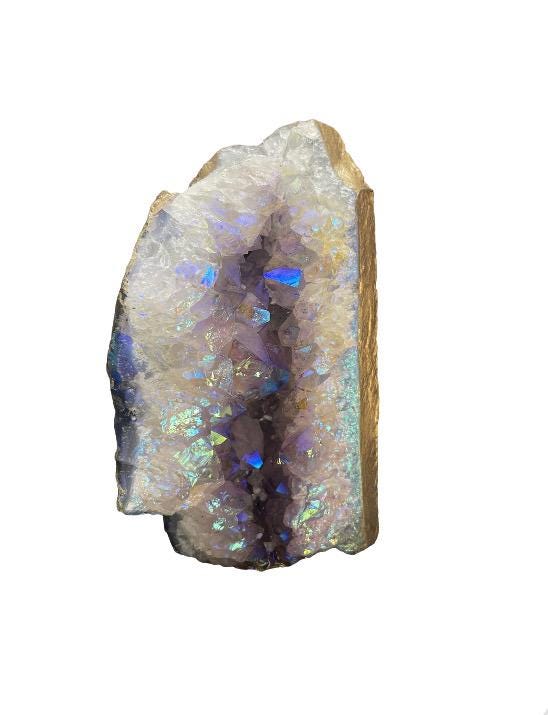 Angel Aura Amethyst with Gold Cut base, Amethyst Statement Piece, Aura Crystals, Angel Aura Quartz, Home Decor, Luxury Crystal Decor