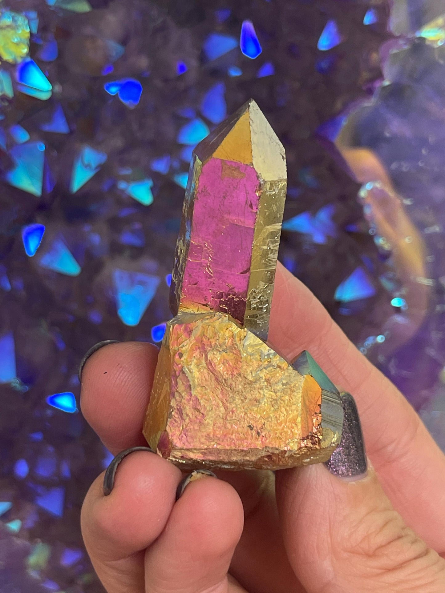 Sunset Aura Quartz Cluster, Aura Crystals, Home Accessories, Home Decor, Sunset Aura Crystals, Uplifting Energy Crystals