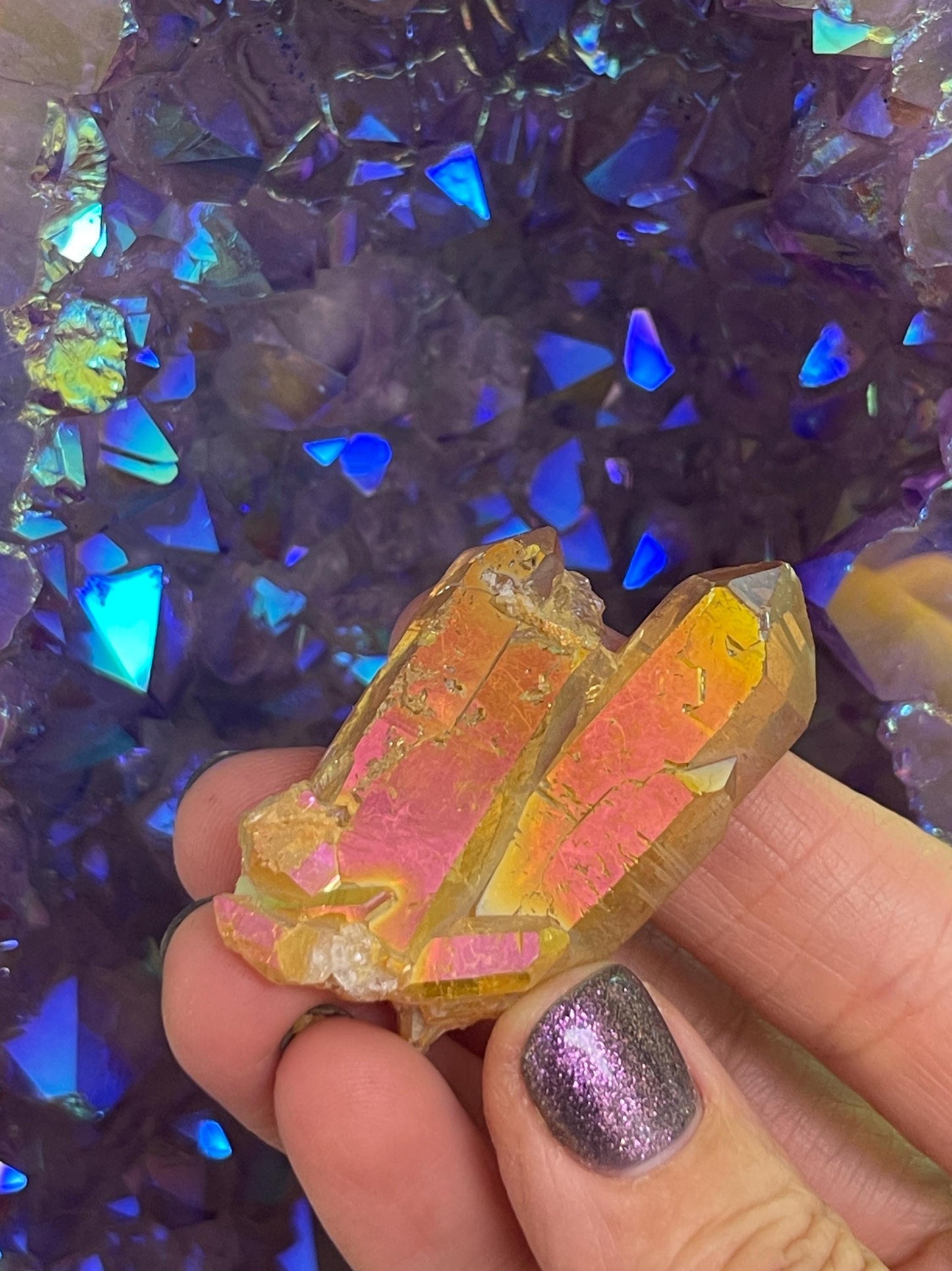 Sunset Aura Quartz Cluster, Aura Crystals, Home Accessories, Home Decor, Reiki Charged Crystals, Meditation Crystals