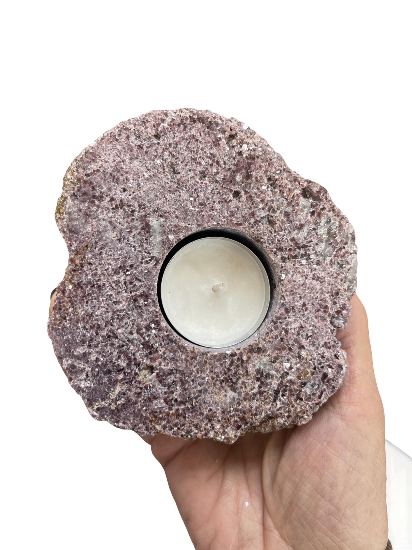 Lepidolite Candle Holder, Lepidoltie Mica, Crystal Tea Light Holder, Unique Home Accessories, Crystal Home Decor, Crystals for Stress Relief