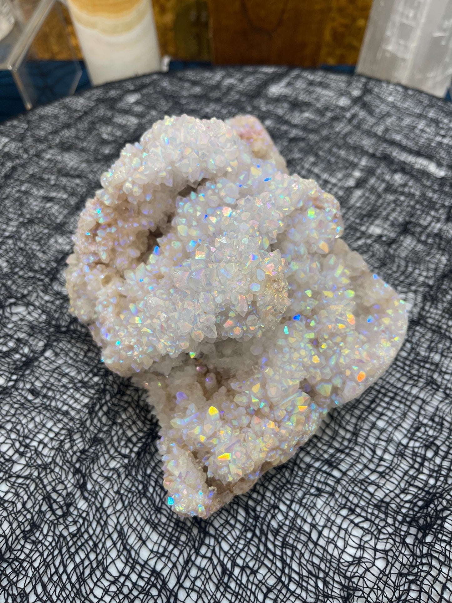 Large Angel Aura Pink Amethyst Statement Crystal | Heart Healing & High-Vibration Crystal Décor | Luxury Gemstone Decor
