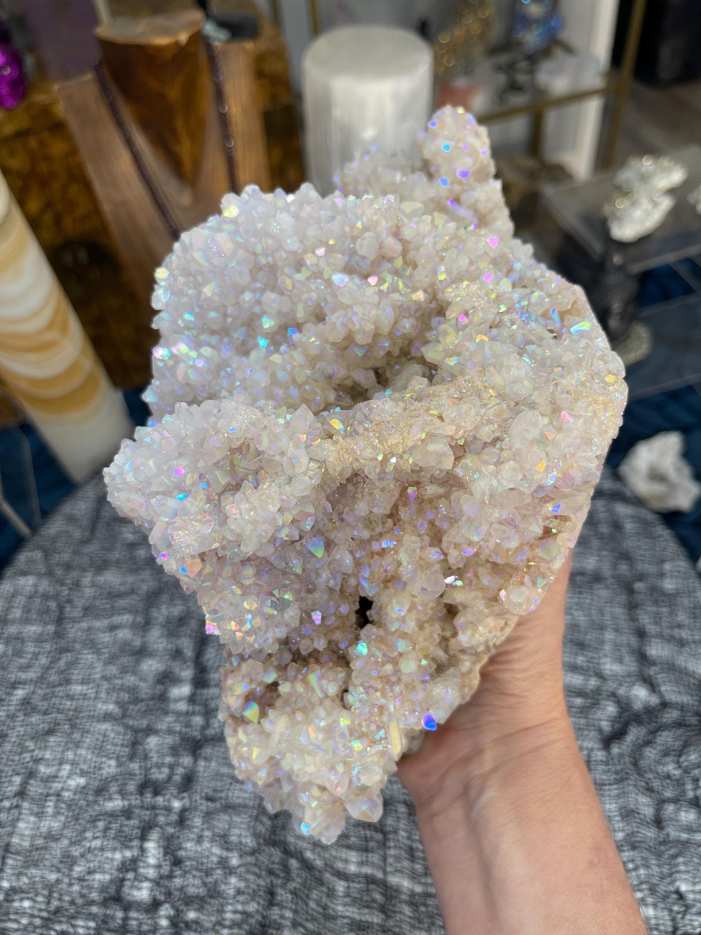 Large Angel Aura Pink Amethyst Statement Crystal | Heart Healing & High-Vibration Crystal Décor | Luxury Gemstone Decor