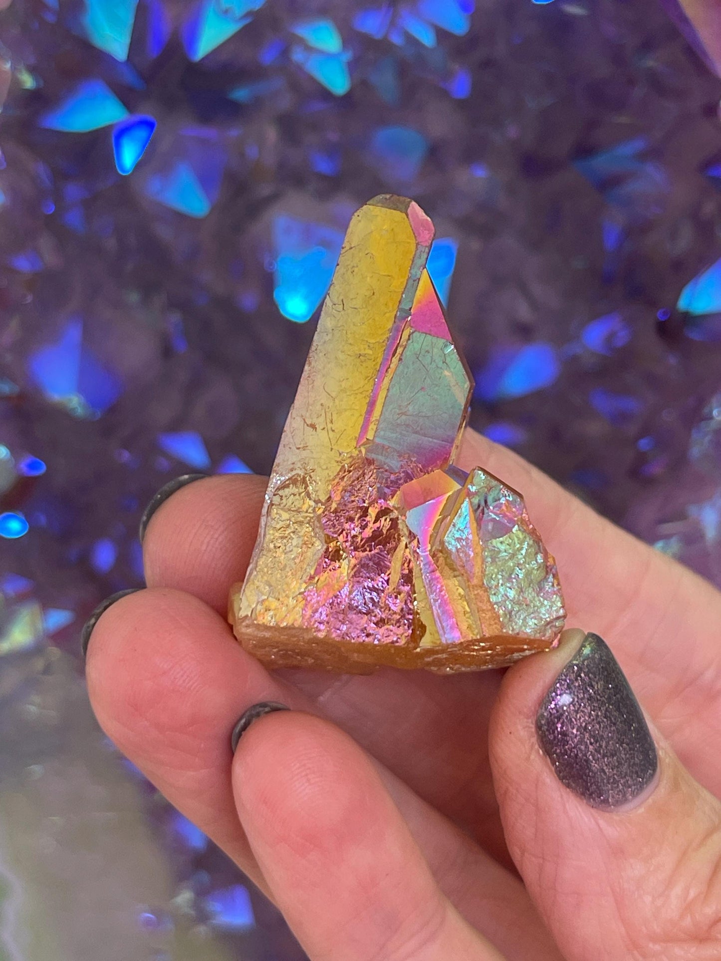 Sunset Aura Quartz Cluster, Sunset Aura Crystals, Home Decor, Reiki Charged Crystals