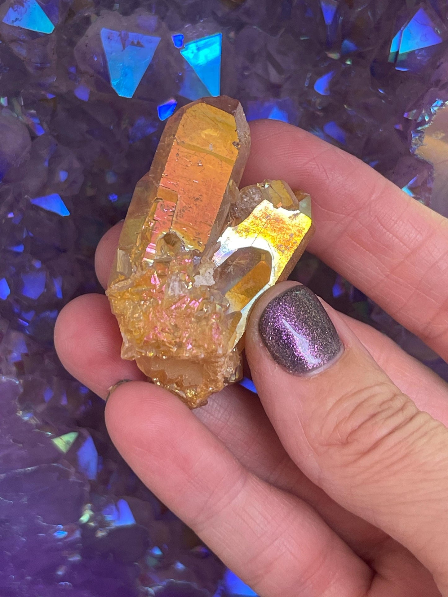 Sunset Aura Quartz Cluster, Aura Crystals, Home Accessories, Home Decor, Reiki Charged Crystals, Meditation Crystals