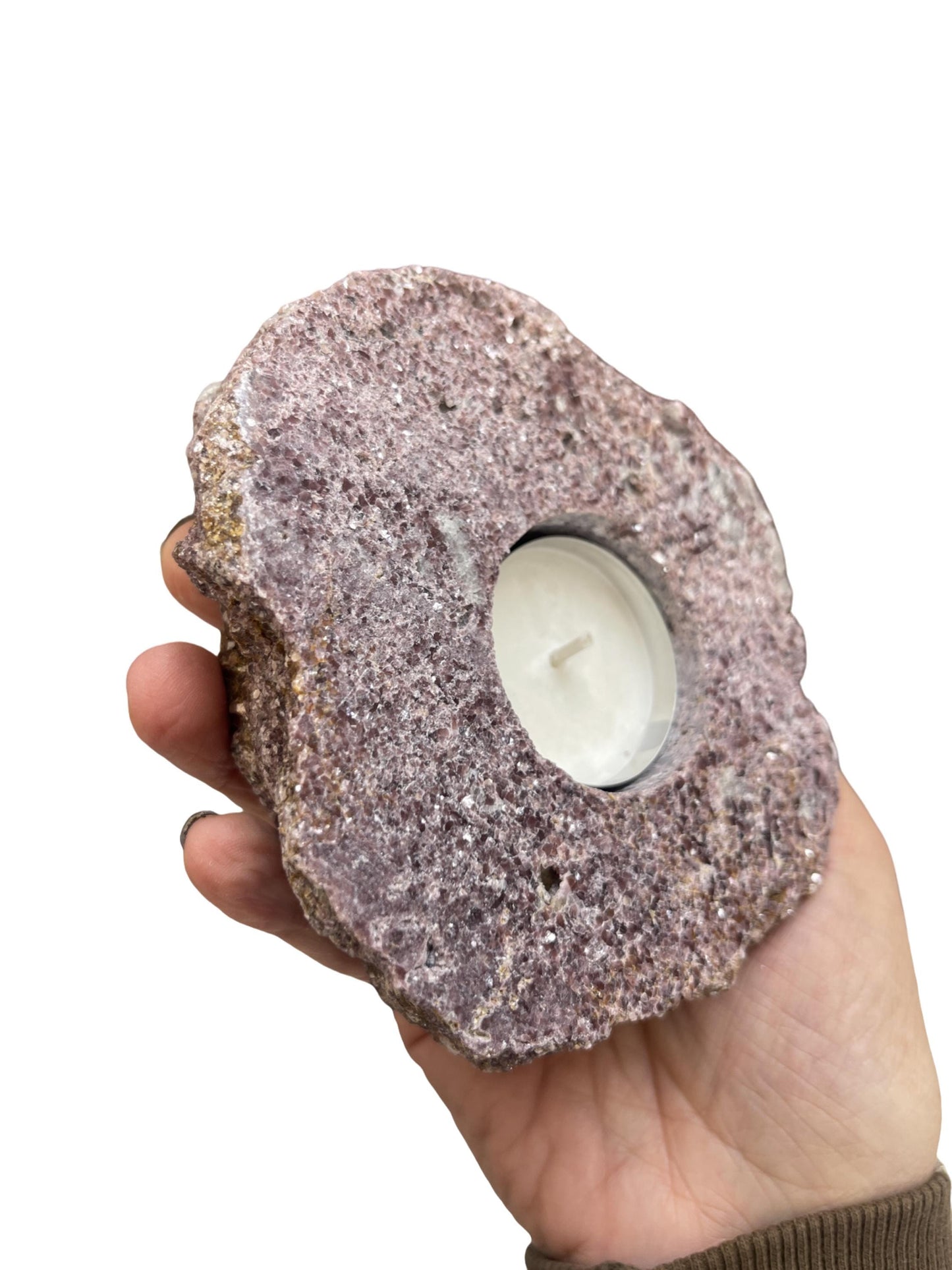 Lepidolite Candle Holder, Lepidoltie Mica, Crystal Tea Light Holder, Unique Home Accessories, Crystal Home Decor, Crystals for Stress Relief